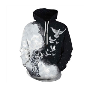 Sudadera con Capucha Extra Grande para Mujer, Diseño Casual con Estampado en Blanco y Negro, Sudadera de Punto con Capucha y Manga Larga para Otoño - Product Image 3