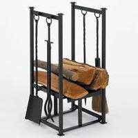 Support à bois de chauffage d'intérieur KSN de luxe noir mat en fer avec revêtement en poudre, hauteur 30 pouces, accessoires pour cheminée