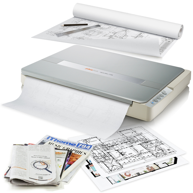 Plustek A3 Flatbed Scanner OS 1180 : 11.7 X 17 Large Format Scan Size. A3 Size Scan for 8 Sec, Support Mac and Windows