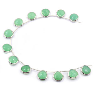 Chrysoprase Chalcedony 11 To 13 MM Heart Shape <b>Silver</b> Bezel <b>Silver</b> Plated Top Side Drilled 13 <b>Beads</b> Strand - Product Image 4