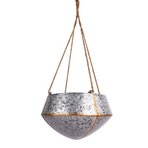 Rustic Round <b>Antique</b> Design Galvanized Metal Hanging Planters Set of Two <b>for</b> Outdoor <b>Garden</b> Use - Product Image 1