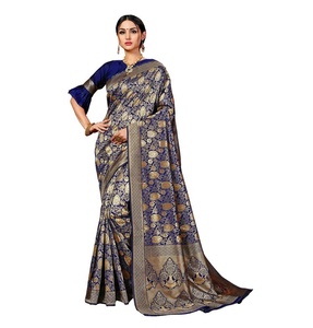 Nuevo Rich Look Party Wear Banarsi Seda Saree con Blusa Pieza Mujeres Indias Use Sari Barato Precio Bajo Venta al por mayor Surat Alphanumero - Product Image 1