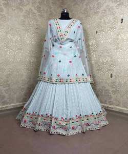 Secuencia de bordado de seda de Georgette de lujo trabajo lehenga choli con ropa de fiesta Koti precio al por mayor ropa textil - Product Image 1