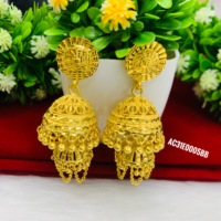 ALANKEET CREATIONS Boucles d'oreilles Jhumka pour femme, motif fleur tendance, en laiton plaqué or jaune 24K, micro-incrustation, 1 gramme