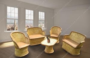 Wholesale Luxury Leather Bamboo <b>Chair</b> Set of 2+2+1 Comfortable Padded Seating for Living Room Dining Outdoor Furniture - Product Image 4