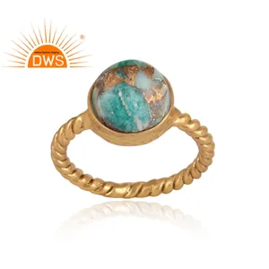 Mojave Amazonite <b>Set</b> Twisted Handmade Brass <b>Gold</b> Plated <b>Ring</b> Fashion Jewellery Classic Collection Dainty Collection - Product Image 1