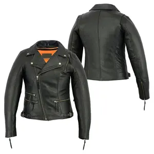 Jaket kulit imitasi untuk wanita terlaris jaket kulit imitasi pengendara sepeda motor modis Punk PU jaket kerah rebah warna hitam untuk wanita