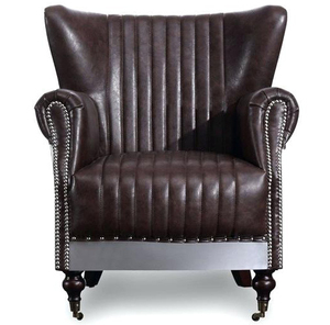 Sofá aviador de aluminio, madera y cuero para sala de estar - Product Image 3