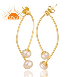 Pendientes de Perlas Naturales al por Mayor, Estilo Indio, Chapados en Oro, Plata, Joyería con Piedras Preciosas - Product Image 2