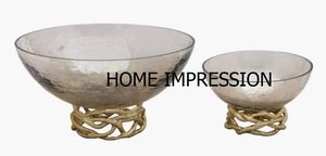 Bol de service universel en verre bleu et métal, à Base martelée, service fantaisie - Product Image 6