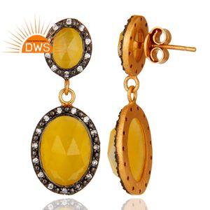 Classic Yellow Moonstone Gemstone <b>Earrings</b> 18k Gold Plated Sterling Silver <b>Fashionable</b> <b>Drop</b> <b>Earrings</b> Jewelry Wholesale - Product Image 3