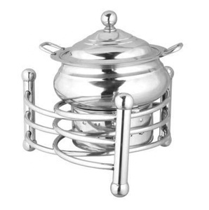 Recipiente para Calentar Comida de Acero Inoxidable con Tapa y Soporte, Calentador de Buffet Circular Plateado, Calentamiento con Alcohol, Control Manual, 4 Horas de Duración - Product Image 1