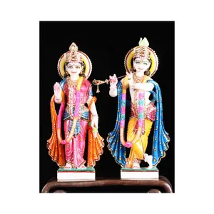 Estatua de pie religiosa para adoración, hermoso Makrana de mármol blanco, Dios y Diosa Radha Krishna colorida