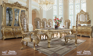 ชุดโต๊ะรับประทานอาหารไม้สักสีทองเงินคลาสสิก โมเดิร์น หรูหรา แกะสลักด้วยมือ ขนาดและสีปรับแต่งได้ - Product Image 2