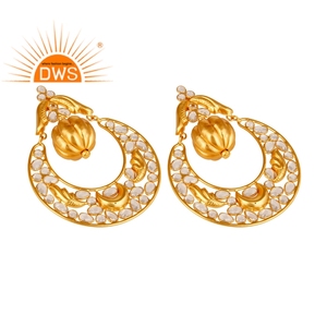 ผู้ผลิตเครื่องประดับต่างหู Chand Bali แบบดั้งเดิมสีขาวเซอร์โคเนีย18K ชุบทองสเตอร์ลิงเครื่องประดับเงินขายส่ง - Product Image 2