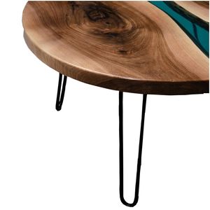Table basse ronde en résine époxy bleue en bois massif à bord vif au design moderne de luxe pour la maison ou le bureau - Product Image 2