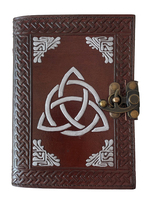 Mayorista Diseño celta Cuaderno de cuero genuino marrón oscuro en relieve con color plateado y Diario de papeles de algodón sin forro hecho a mano