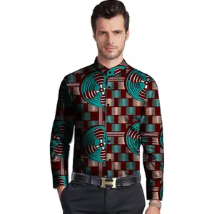 Camisa africana de manga longa masculina, moda para homens, africana, festa, algodão, de cera