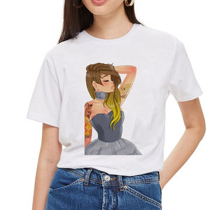 Oferta venta al por mayor las mujeres Vintage divertido chica mala nieve blanco t camisa O-cuello-historia oscura impresión Casual para mujeres - Product Image 6