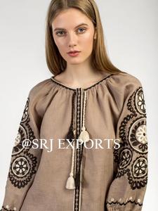 Chemisier en laine brodée pour femme, Simple et élégant, de couleur marron, ornement Floral, parfait style Boho, - Product Image 2