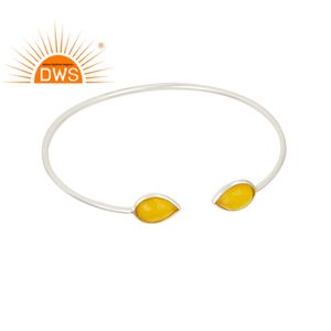 Bracelet calcédoine jaune en argent Sterling 925 pour fille, bijou manchette, pierre précieuse, accessoire de styliste, vente en gros, offre spéciale - Product Image 1