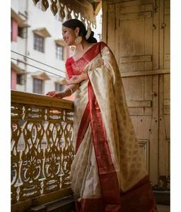 Mềm Lichi Lụa <span class=keywords><strong>Saree</strong></span> Áo Trắng Màu Đỏ Zari Làm Việc <span class=keywords><strong>Saree</strong></span> Ấn Độ Truyền Thống <span class=keywords><strong>Saree</strong></span> Lụa SariBanarasi Kanchipuram Royal Xuất Khẩu - Product Image 1
