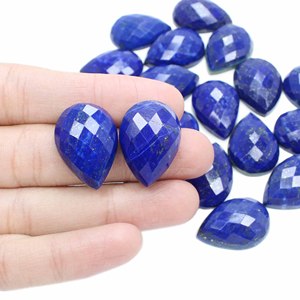 Cabujón facetado de lapislázuli natural, 25x18 MM, piedra preciosa cortada en Pera, par de colores azules - Product Image 2