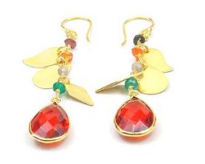 Nouveau design de perles de pierres précieuses en quartz rouge en forme de poire plaqué or bijoux breloque ensemble de boucles d'oreilles en forme de double pierre - Product Image 5