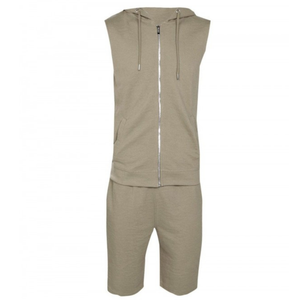 Survêtement d'hiver pour homme, grande taille, sans manches, coupe ajustée, 100% coton, en molleton éponge, pour le jogging, avec sweat à capuche et short - Product Image 5