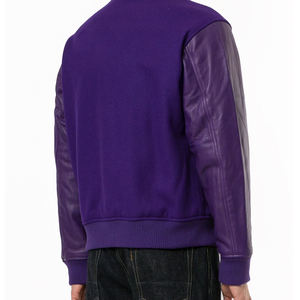 Chaqueta de bombardero de invierno de talla grande para hombre, diseño universitario transpirable, cuerpo de lana, Béisbol liso, brazos de cuero, técnicas lavadas - Product Image 2