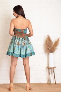 Vestido Mini Smock Boho de Crepé al por Mayor, Moda de Verano, Silueta Holgada, Estampado Floral, Cintura Natural, para Playa, Resort, Fiesta - Product Image 2