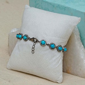 Bracelet unisexe en pierre précieuse Turquoise naturelle, diamant 0,8mm, chaîne en argent 925, vente en gros - Product Image 2