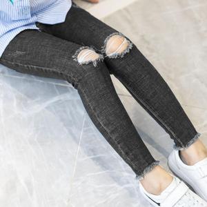 Nouveau design, meilleure qualité d'exportation, jean gris en denim pour filles MOMO, taille haute élastique, pantalon crayon, respirant, léger, décontracté, complet - Product Image 1