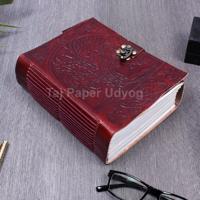 Journal en cuir imprimé de style vintage taille A3 carnet de voyage rechargeable en relief avec fermoir ensemble d'agenda à couverture rigide marron