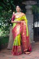 Nouveau sari en soie jacquard KANCHIPURAM élégant et magnifique avec un bordure JECARD pour femmes, vêtements de mariage