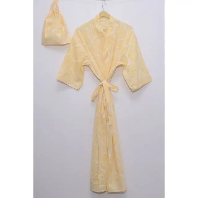 Cotton Floral Printed Bathrobe Beach Wear Long Kimono Ethnic Indian Handmade Sleepwear Maxi Dress Bridesmaid Gown