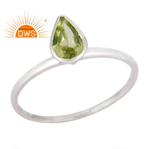 Solid 9k White Gold Engagement Ring Designer Gold Jewelry Wholesale Natural Glossy Peridot Gemstone Ring