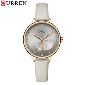 CURREN 9077 Watches Women Fashion Leather Quartz Wristwatch Charming Rhinestone Female Clock with Rhinestone Elegant