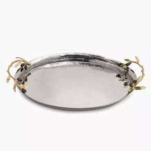 Plateau de service rond en métal doré avec poignées décoratives, plateau de service de luxe 2022 pour la décoration de l'aïd - Product Image 3