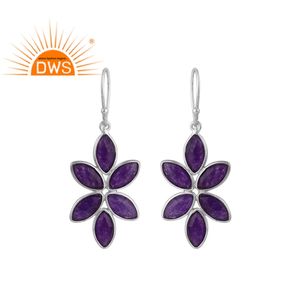 Pendientes colgantes de Aventurina púrpura Natural, diseño Floral, joyería de plata fina al por mayor - Product Image 1