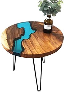 Solid Wood Slab <b>Table</b> with Epoxy <b>Resin</b> <b>Top</b> Minimalist Antique Design Dining Room Furniture - Product Image 6