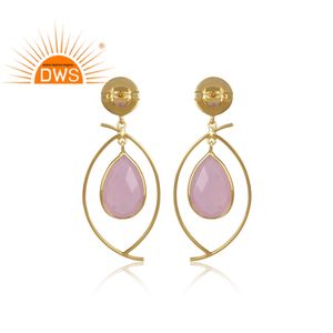 Pendientes colgantes de piedras preciosas de cristal rosa, joyería de latón a la moda, venta al por mayor - Product Image 4