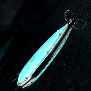 Gema turquesa en forma de gota, colgante de diseñador de diamantes de pavé de plata 925 oxidado, joyería al por mayor - Product Image 3