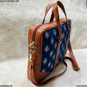 Bolso Tote Clásico de Lona Azul Estampada con Asas de Cuero Marrón y Correa Extraíble para Mujer, Bolsos para Portátil, Bolsos de Algodón - Product Image 3
