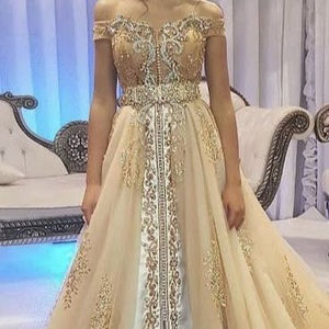 2019 Dubai caftán marroquí hermoso vestido de novia bordado con clase para trabajo de bordado pesado indio y paquistaní - Product Image 1