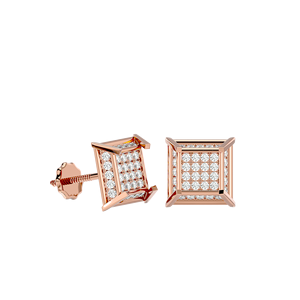 14K Gold Natural Diamond Stud Earrings 1/2 TCW Round Cut Screw Back | Hip Hop <b>Square</b> Cluster Design Anniversary Gift for Women - Product Image 5