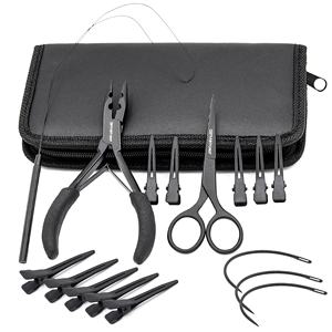 Kit d'outils professionnels durables et réutilisables pour extensions capillaires : micro-anneaux noirs, aiguilles à boucle de traction, fermeteur à 2 trous en acier inoxydable - Product Image 1