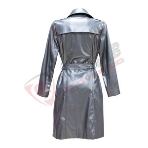 Mode Design Automne Hiver Trench-Coat En Cuir À Manches Longues Respirant Pu En Cuir Brillant Femmes Manteaux Avec Ceinture - Product Image 2