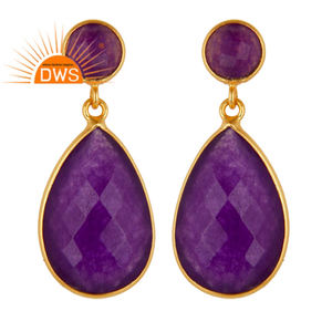 Fabulosos Pendientes de Aventurina, Proveedores de Joyería de Moda, Pendientes Colgantes con Bisel de Latón Chapado en Oro, Colección Clásica - Product Image 1