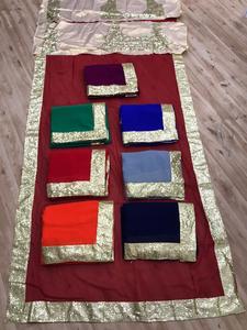 Bollywood diseñador Sari diseñador espejo trabajo flor diseño tela de seda suave Impresión Digital Color granate sari con blusa India Alphanumero - Product Image 3